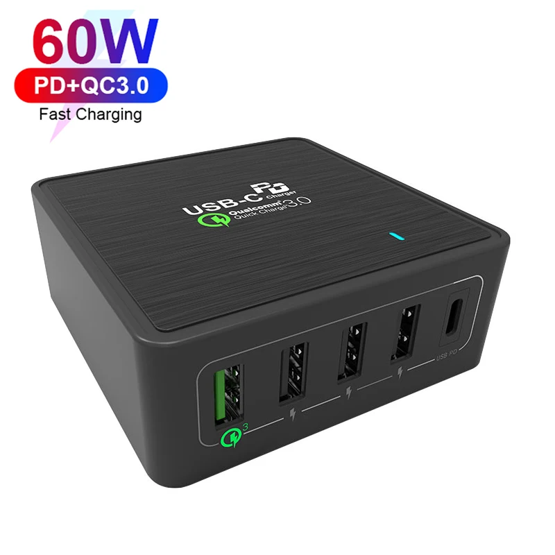 Usb Multi-port Charger Qc3.0 Pd3.0 Fast Charge Desktop Charger 60w ...