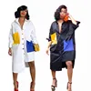 2019 hot sell trendy women clothing geometric patchwork irregular long sleeves mujer long shirt dress
