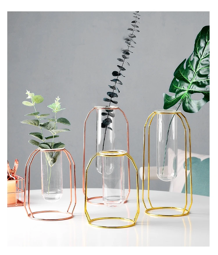 Decorative Glass Metal Transparent Glass Tube Minimalist Test Tube