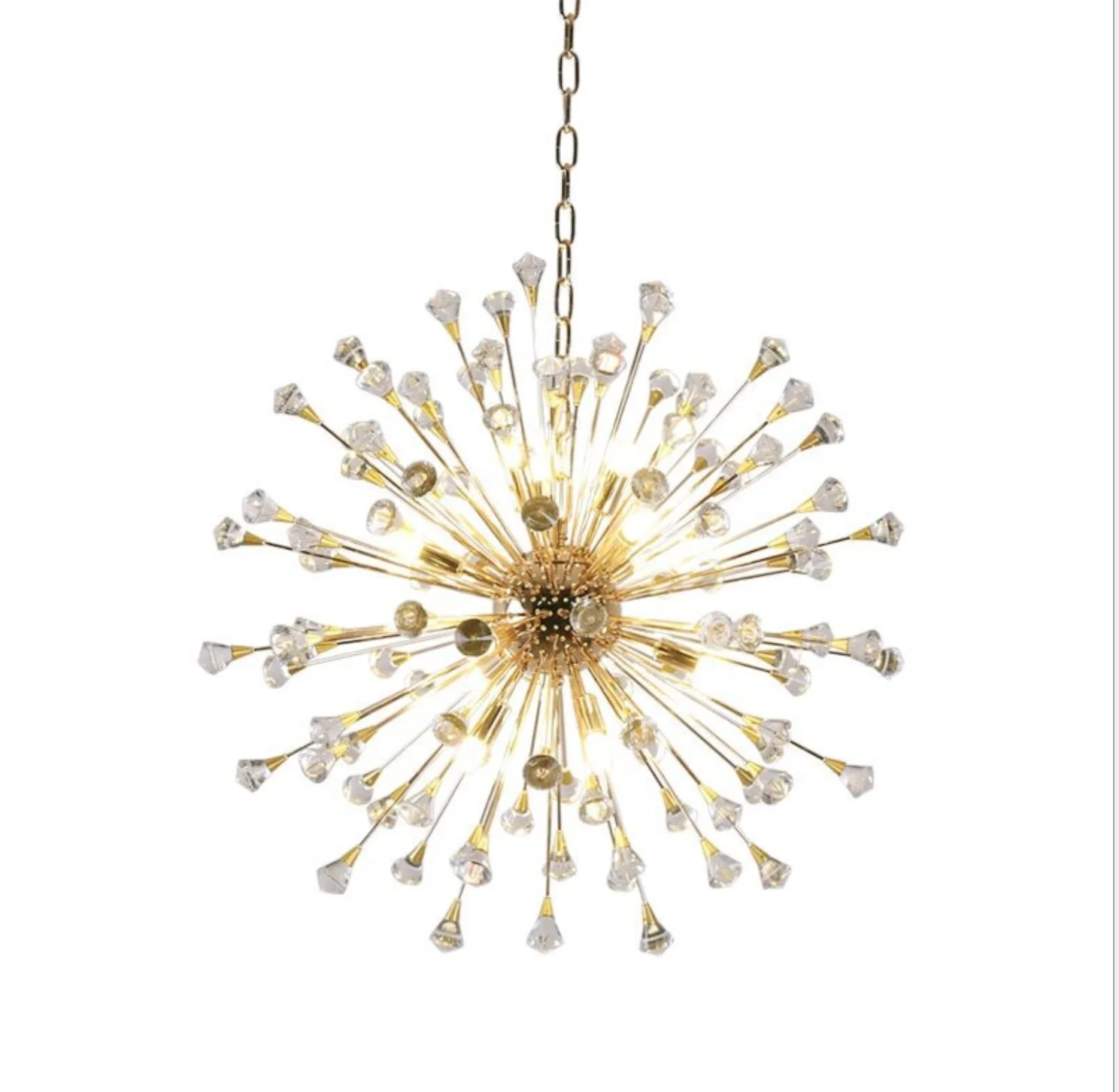 Hanging Adjustable Sputnik Led Crystal Modern Starburst Pendant Light Firework Chandelier Golden Hanging Adjustable Lamp