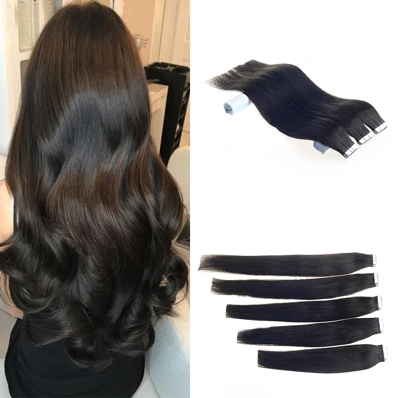 

Factory wholesale price remy hair #1B natural color 100g tape in hair extension