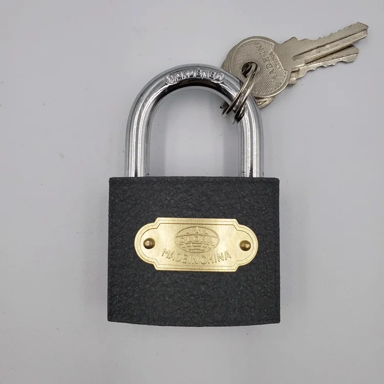 63mm heavy duty pujiang grey color painted iron padlock with brass cylinder