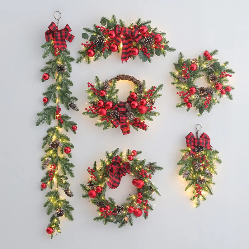 product yiwu factory wholesale 270cm luxury pvc christmas garland with natural pine cone decorated for home christmas decoration-2