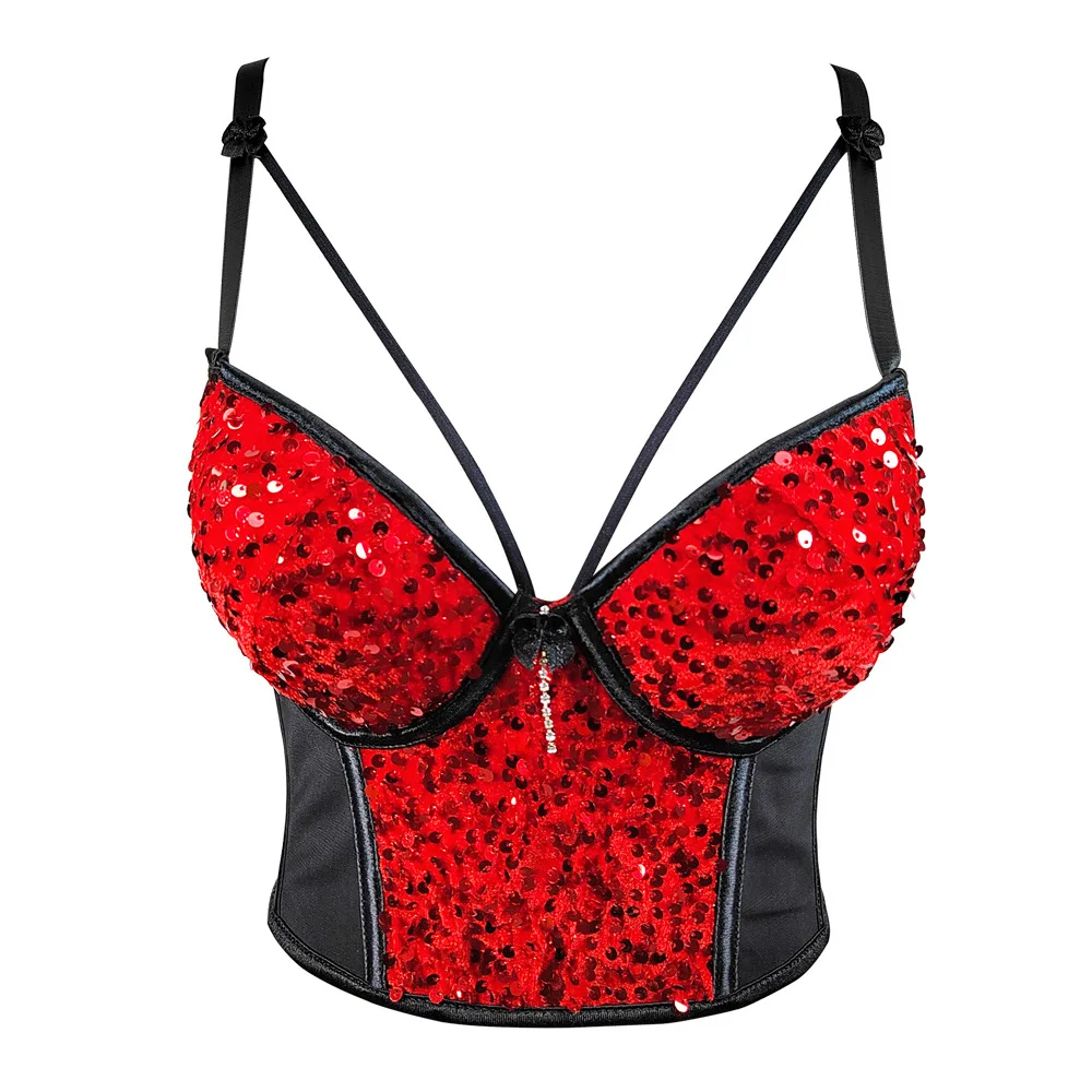 Red sequins shops corset boustier lingerie