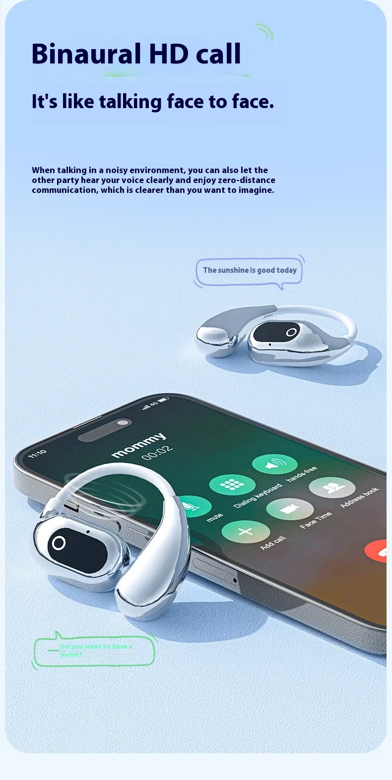 XG99 TWS Earbuds for 5.2 Long Battery Life Digital Display IPX4 Waterproof Ear-hook Design AI Translation Not-In-Ear