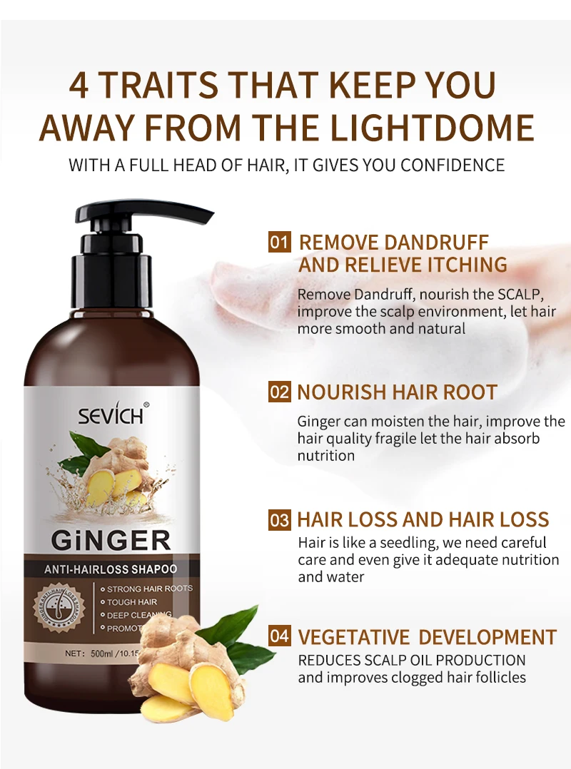 Organic 500ml Ginger Hair Growth Shampoo For Hair Thinning Breakage