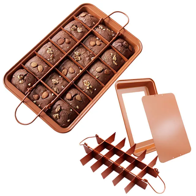 Copper Non Stick Brownie Cake Baking Pan With Dividers Builtin 18