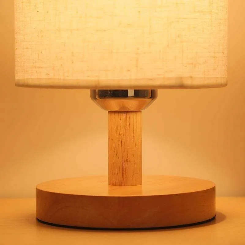 Biumart Minimalist Japanese Style Table Lamp With Fabric Shade Solid