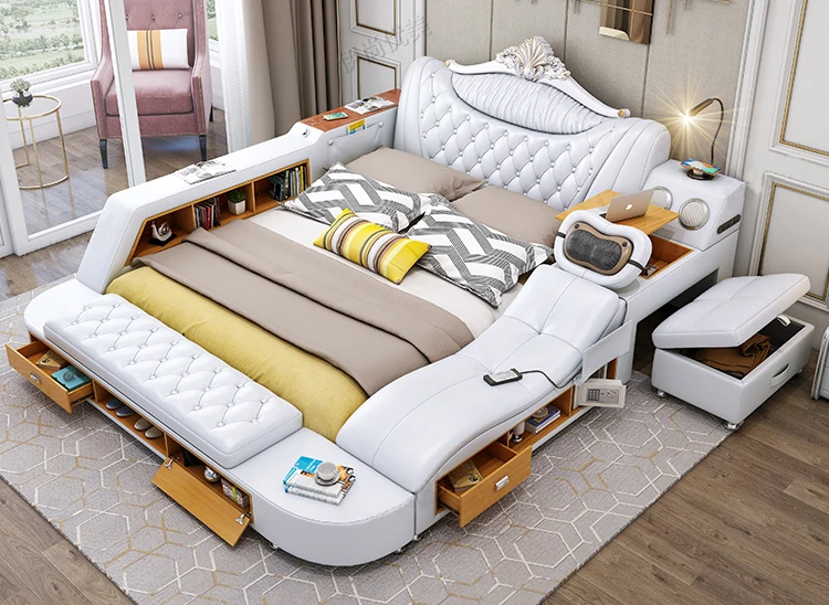 King Size Genuine Leather Massage Bed Set Modern Furniture Buy Bed Sets,Leather Bed,Massage
