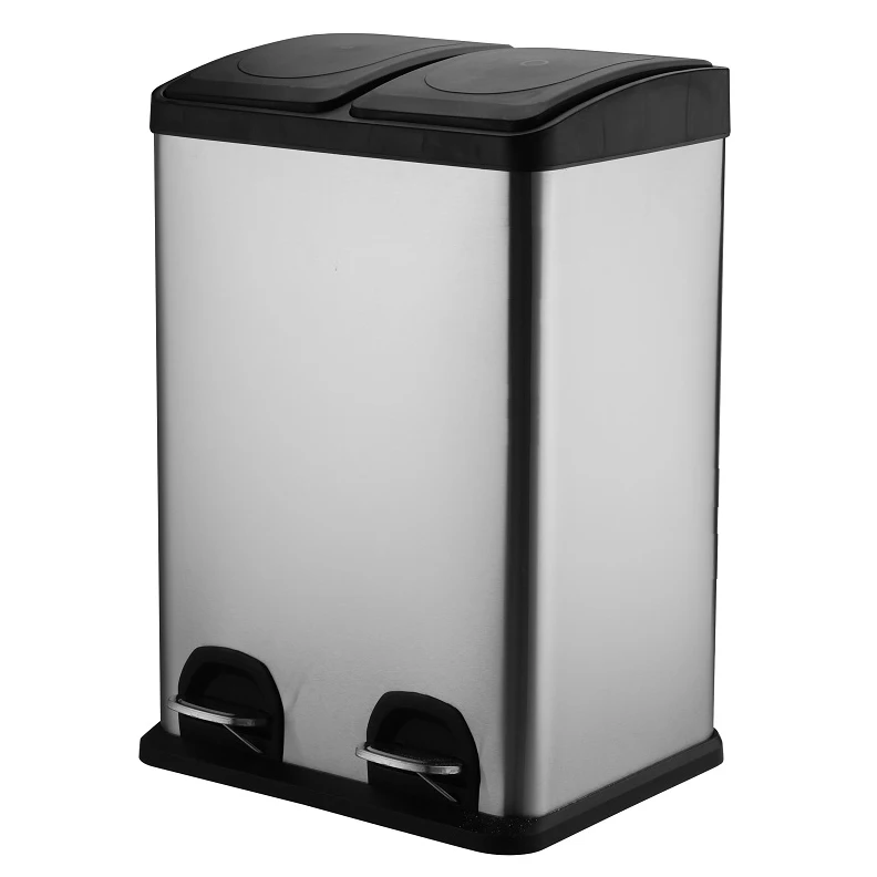 Stainless Steel 40l Dual Step Pedal Bin With Two Compartments Large