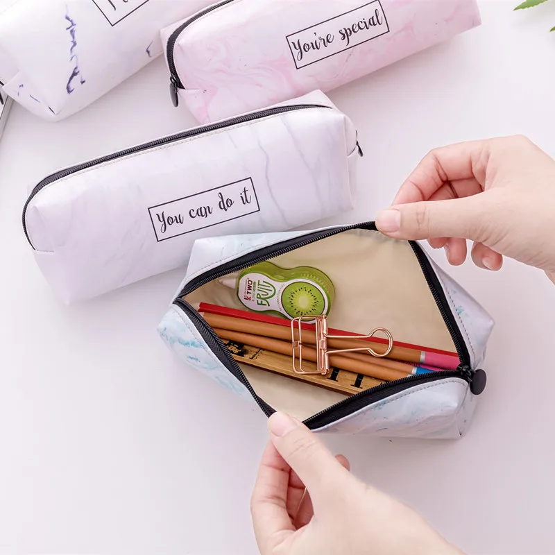 product-New arrival fashion Cute Pencil Case Marble Pattern PU Pen Bag Pencil Box Pencil Case Statio