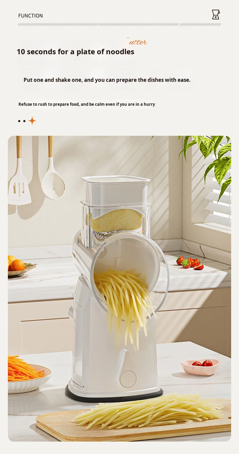 Multifunctional PP Drum Vegetable Slicer Hand-Cranked Fruit/Vegetable Tool with Multiple Blade Heads Safe Usage