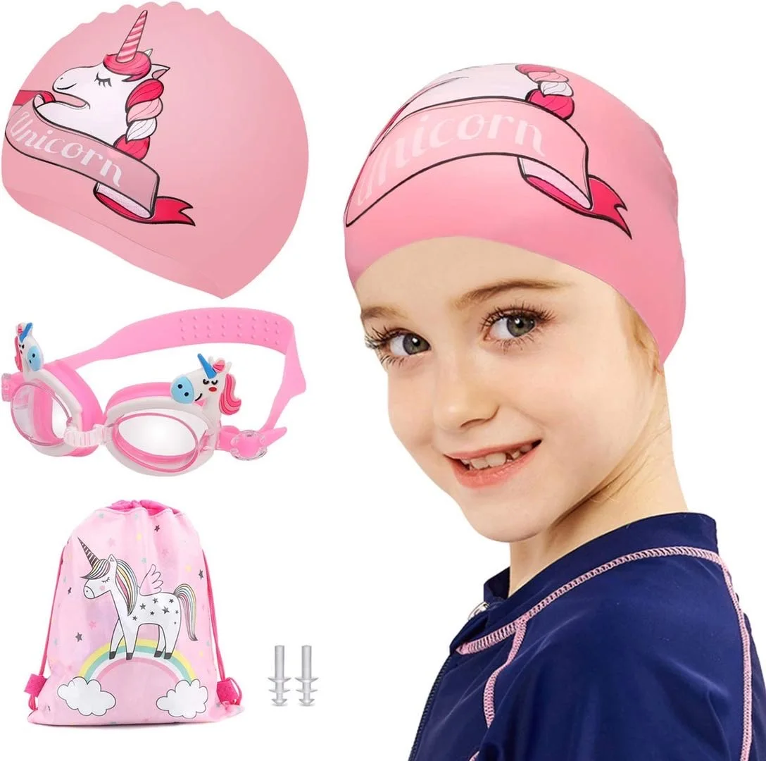 Silicone Girls Swimming Cap Waterproof Unicorn Swim Cap Bathing Cap ...