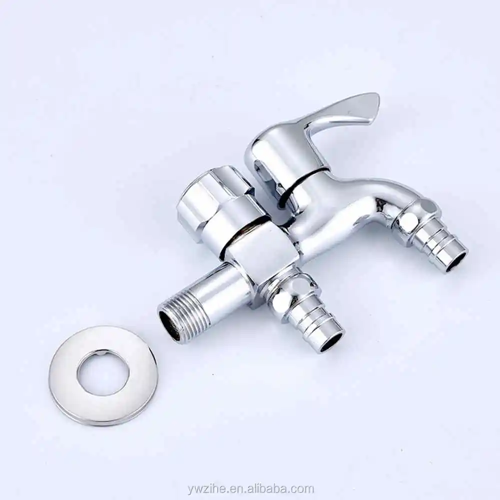 Double Water Outlet Washing Machine Faucet Brass Tap Polished Chrome ...
