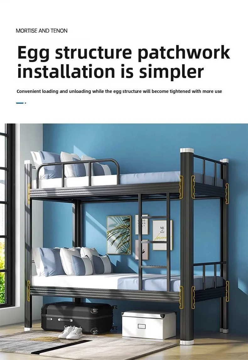 product hot selling luxury dormitory iron bed ladder durable simple double bunk staff modern design style metal frame school furniture-8
