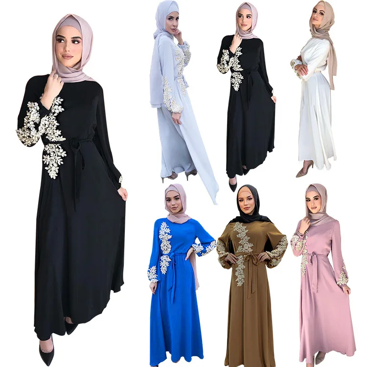 Custom Muslim lady abaya long dress women bead dress islamic embroidered abaya kaftan dress
