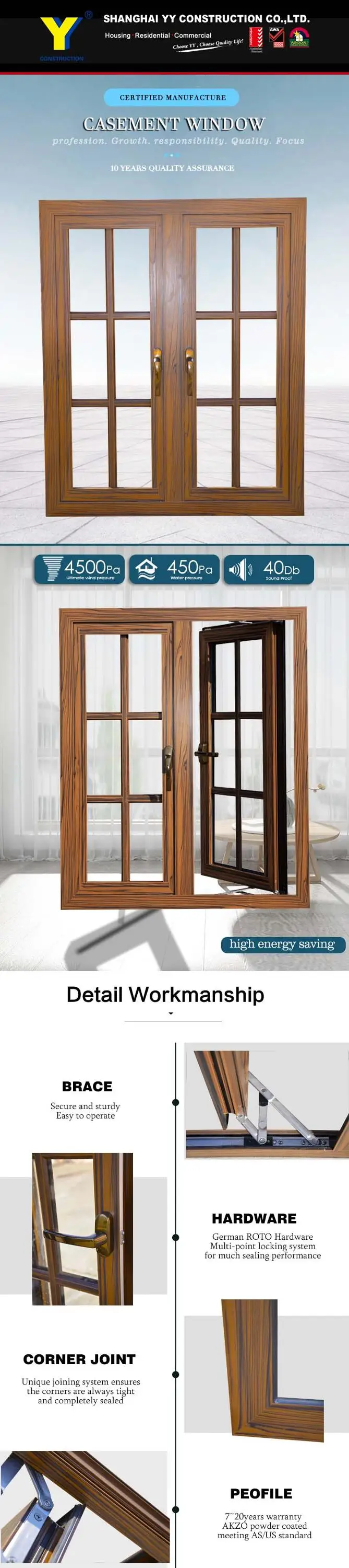 Australia standard aluminum french windows and door casement window for house installation with single/double glazed