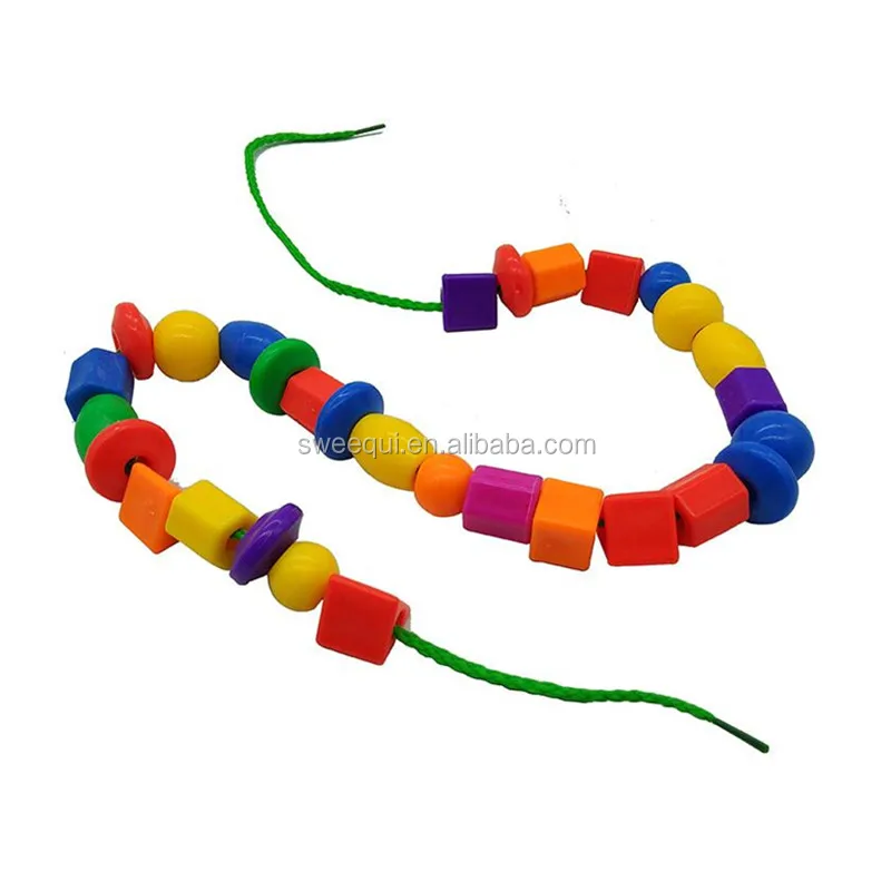 Small Lacing Beads For Kids Plastic Shapes Beads Colorful With Strings