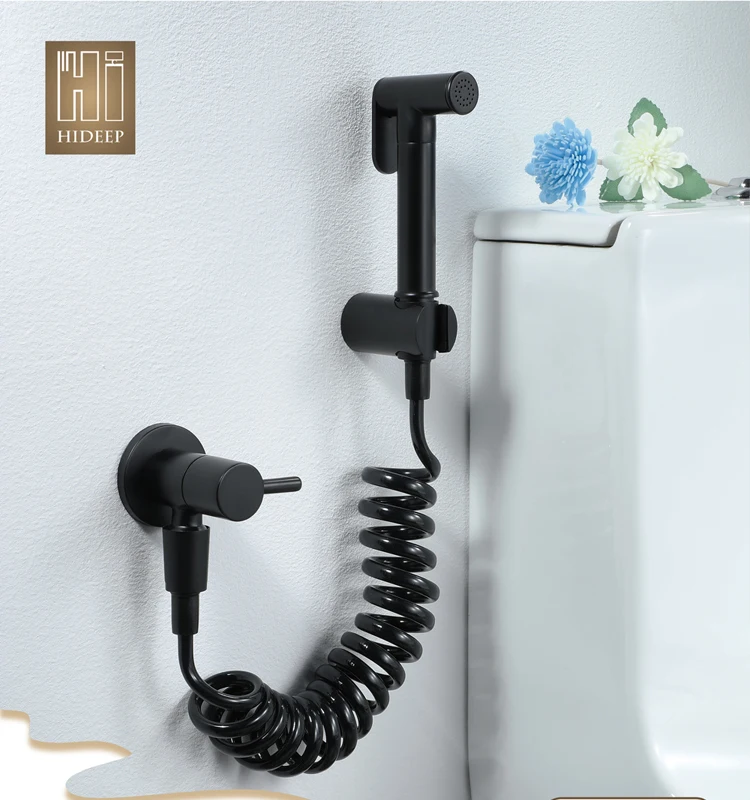 HIDEEP bathroom brass black cylindrical switch single cold toilet sprayer flushing spray gun set