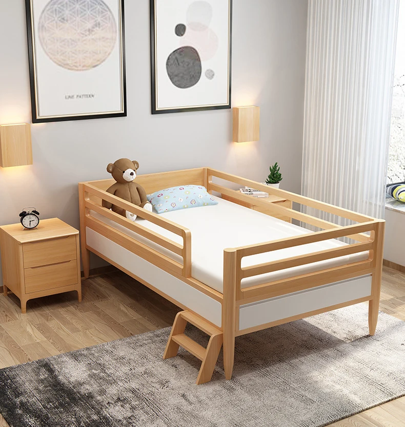 product-Modern Simple Style Solidoak wood kids wooden cot sleeping bed for children bedroom furnitur-1