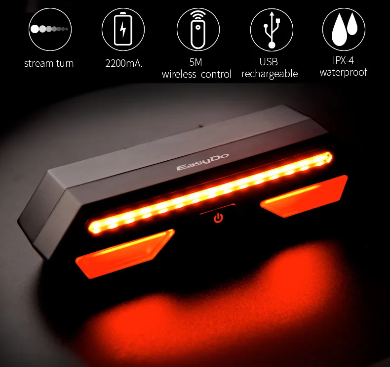 Smart Bike Tail Light Wireless Control Beams Turn Signs Usb