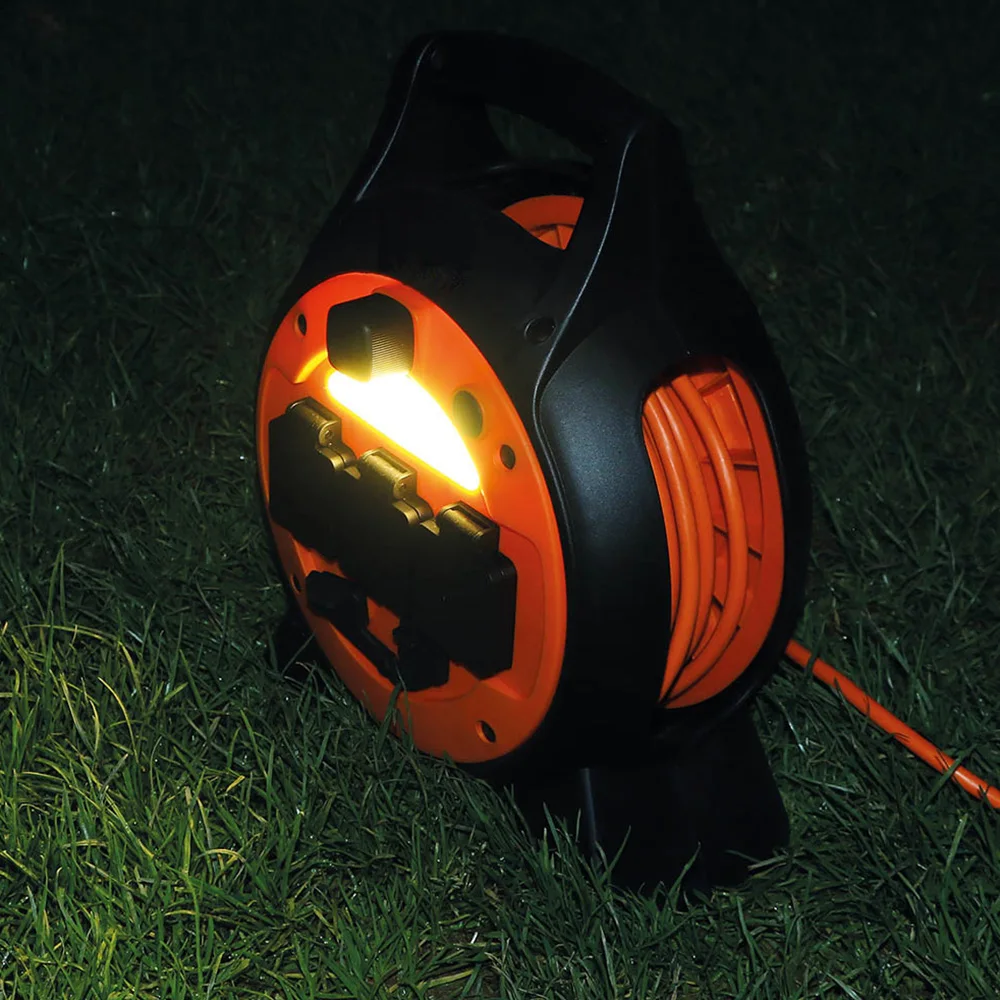 Camping Caravan Electric 3 Way Uk Mobile Mains Roller Kit With Led