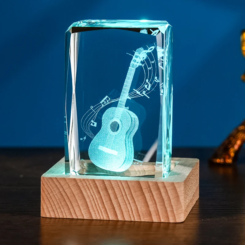 Wholesale  3D laser crystal cube Crystal Guitar Music Festival Souvenir Gifts details