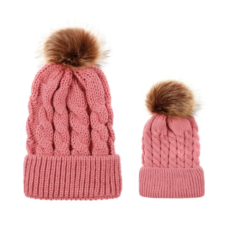 Bebek Bere Şapka Kürk Ponpon Şapka Gerçek Çift Rakun Kürk