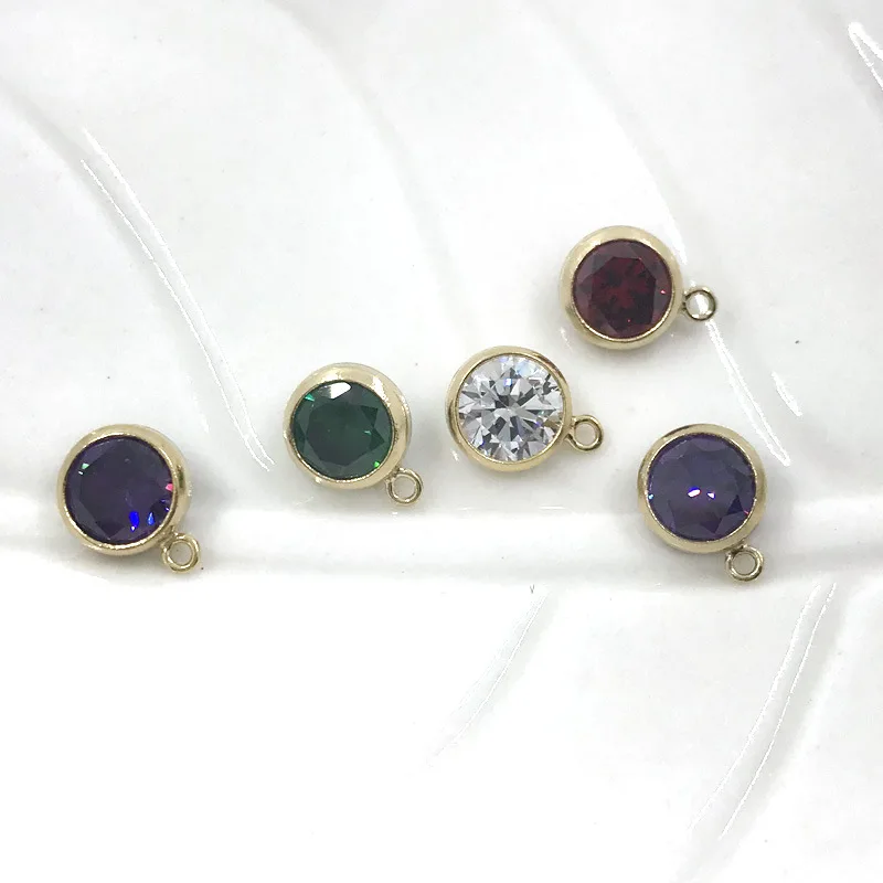 Wholesale 14K Gold Handmade round Zircon Pendant DIY Jewelry Accessory Findings Long-lasting Not Fadingcharm