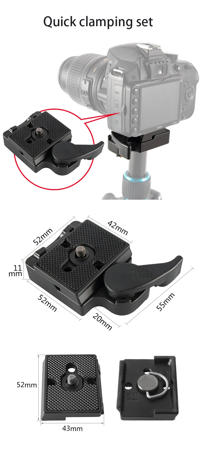 thumbnail image 2 of Quick Release Plate With Clamp Adapter For Manfrotto 323 RC2 Tripod – 200PL-14 Style 2 of 3