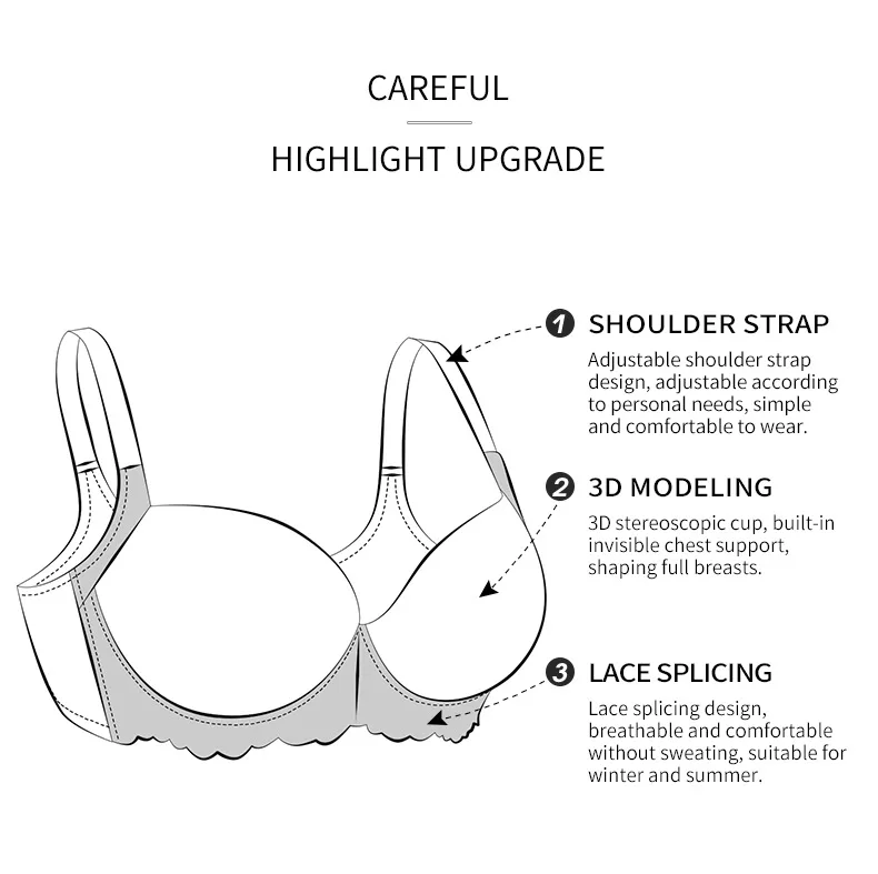 Cross-Border Large Size Bras Anti-Sagging & Breathable V2109005 Model with Steel Ring & Gathered Cups for Large Chest Wholesale