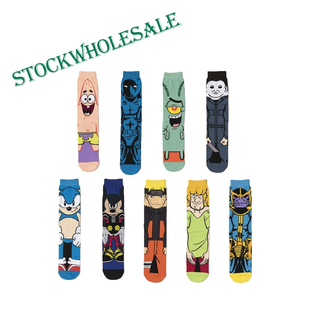 

mens funny super hero cartoon socks custom logo high quality cotton crew socks wholesale comics fashion happy crazy design socks