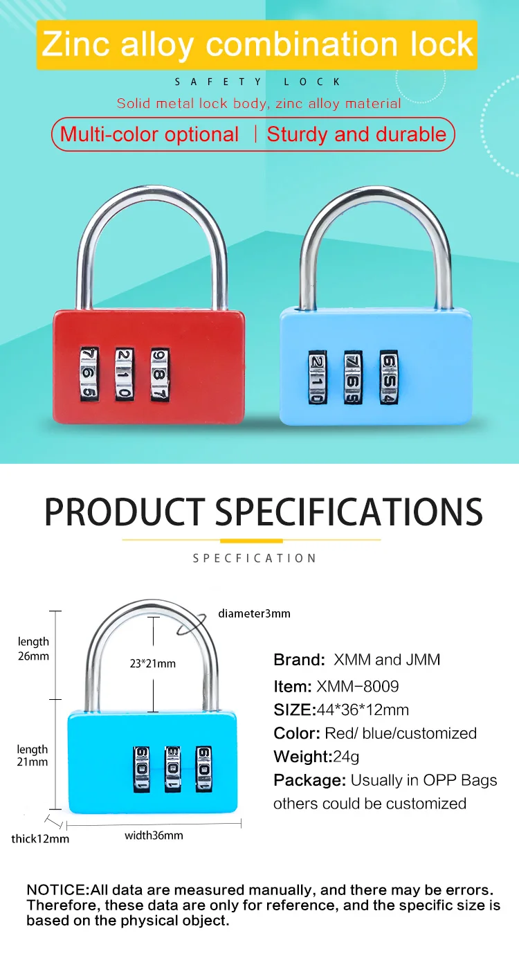 Mini Reset Combination Zipper Locker Lock Combination Padlock For