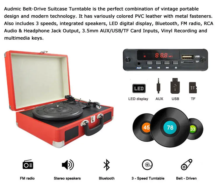 Cheap Retro USB Turntable Player Many Color with Bluetooth Sound Control Knob - ANKUX.COM