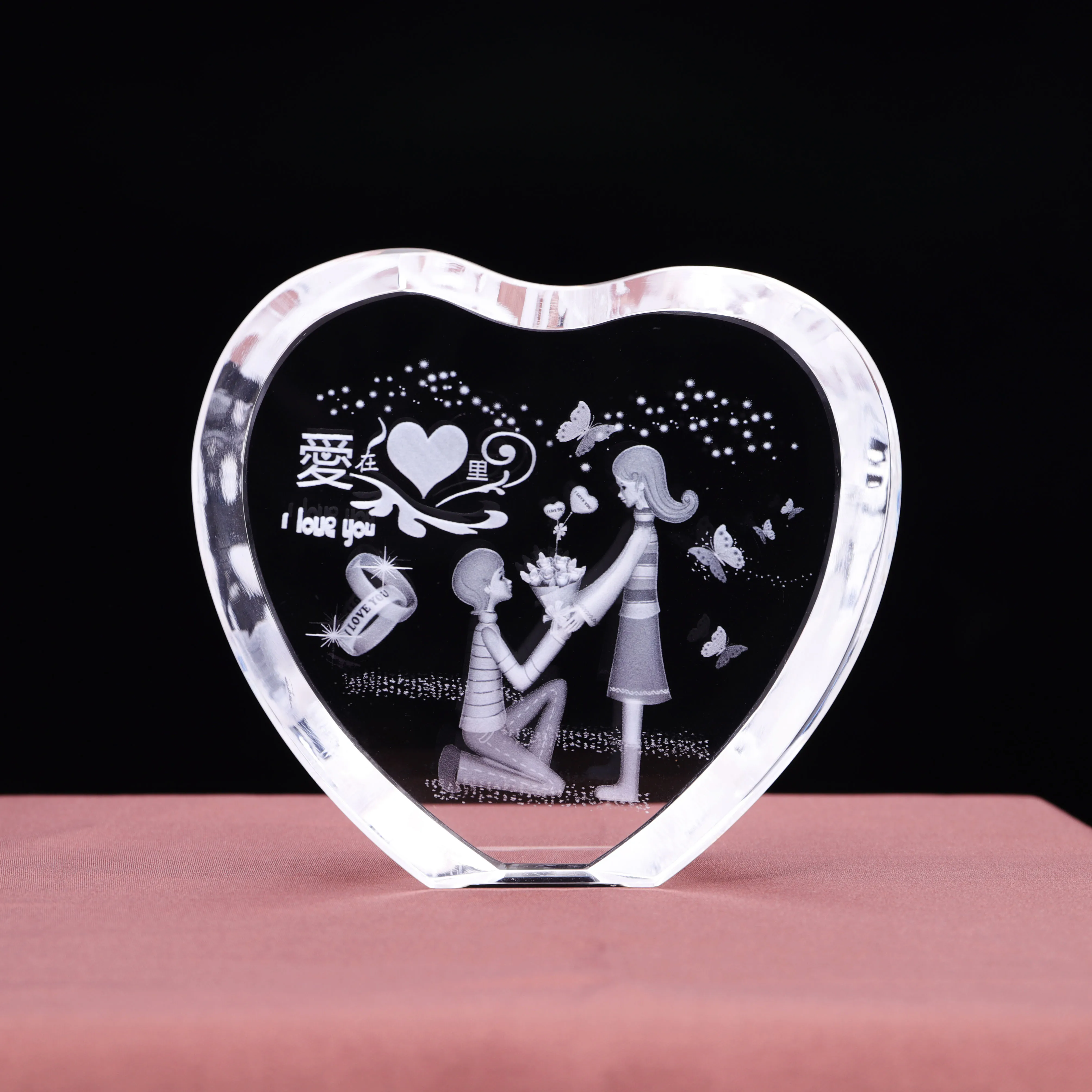 Blank K9 Heart Crystal Block Custom Photo Frame Laser Engraved Love Theme Cheap Wedding Return Gift Factory factory