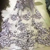 Luxury 3d flower Lace fabric Fushia 3d Beaded and Sequins Fabric/Ladies Wedding Lace