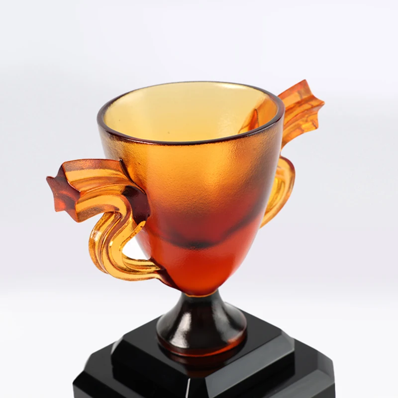 New Style Crystal Glass Football basketball Sport Champions Cup  Custom Carved Trophy Cup Factory Direct Glaze Color Plaques manufacture