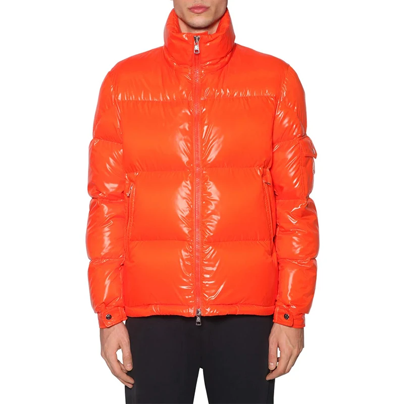 Men Winter Orange Shiny Cotton Down High Neck Puffer Jacket Buy Men