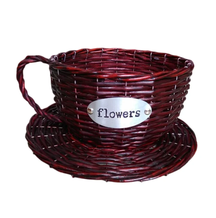 Mini Vase Wicker Woven Coffee Cup Flower Pot Small Plants Flowers And