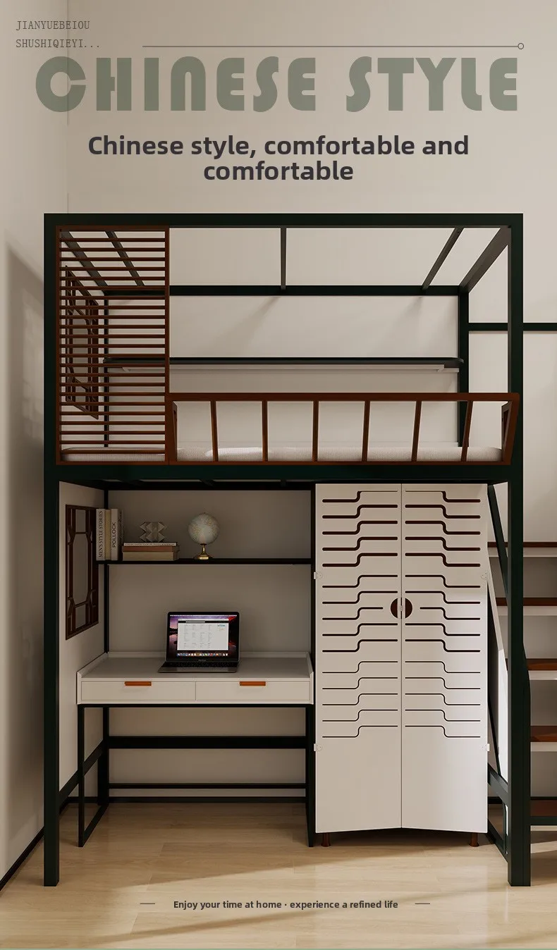 product multifunctional dormitory bed single loft bed metal bunk bed with wardrobe cloakroom for school-2