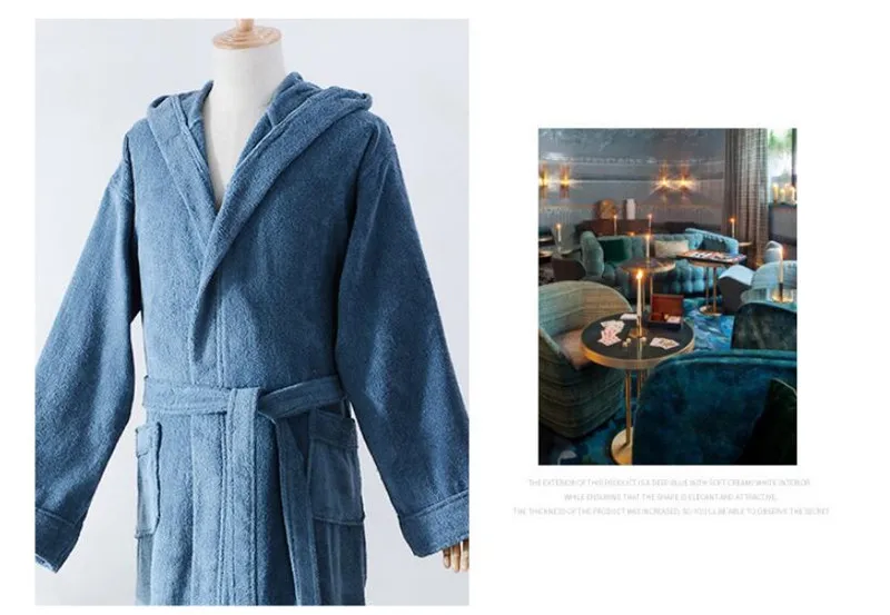 Premium Super Soft Cotton Hotel Bathrobe Combed Terry Cotton Bath Robe Sleepwear Adult Hooded Bathrobe With Hood