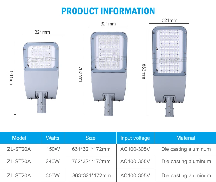 High quality Outdoor Waterproof Ip66 Smd Aluminum Intelligent Project Lamp 150 240 300 watt led street light