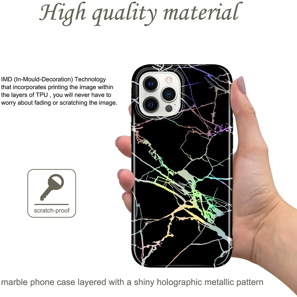 For iPhone 12 Pro Max Protective Cover Sparkle Holographic marble mobile Phone Case for iPhone 12