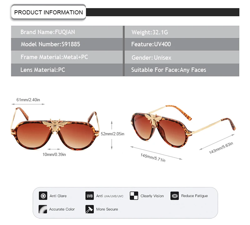 China Manufacturer Newest Luxury Gold Bee UV400 Unisex Pilot Sunglasses