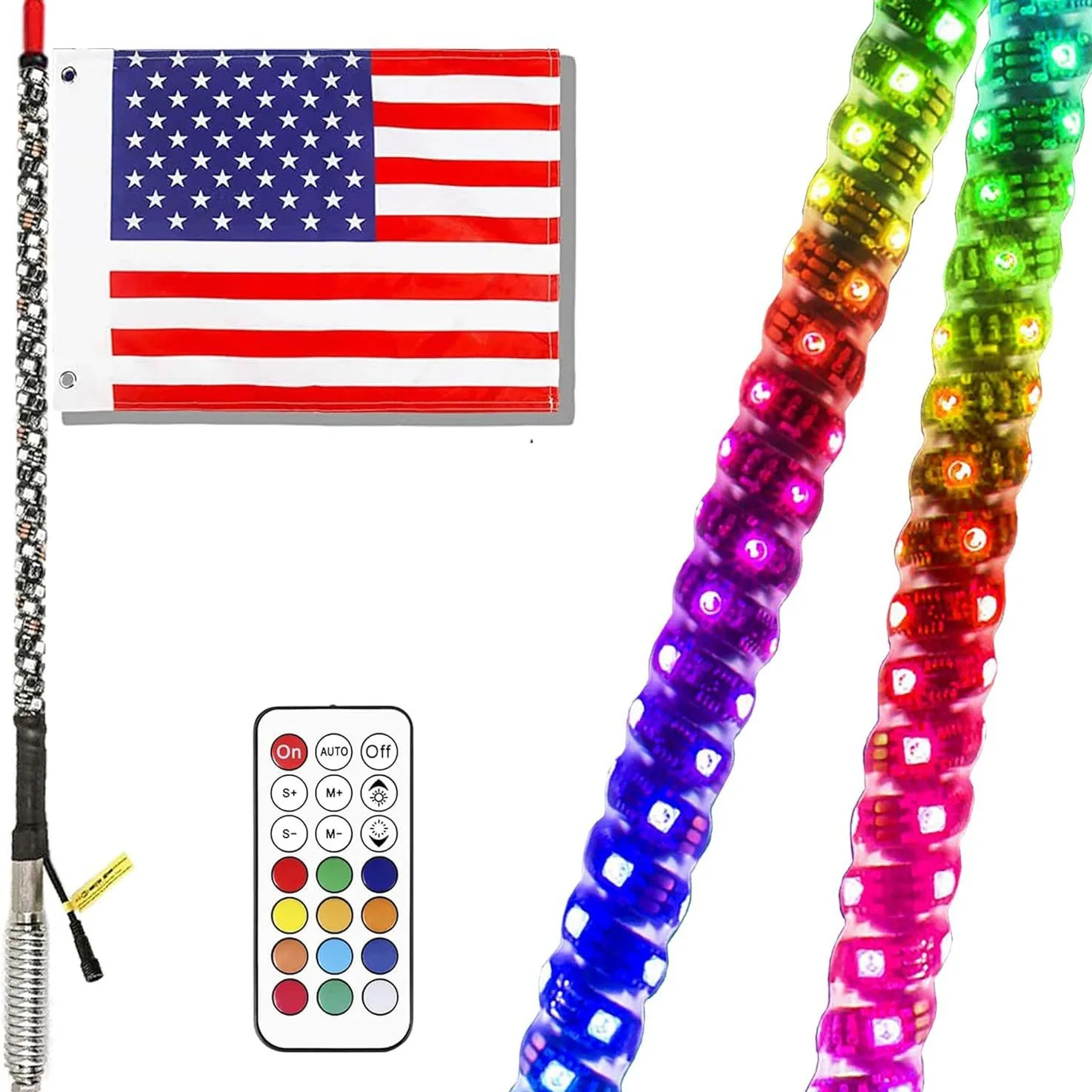 thumbnail image 2 of BEVINSEE RGB LED Whip Light – 3ft 4ft 5ft 6ft – Bluetooth App Control For Jeep RZR Buggy 2 of 5