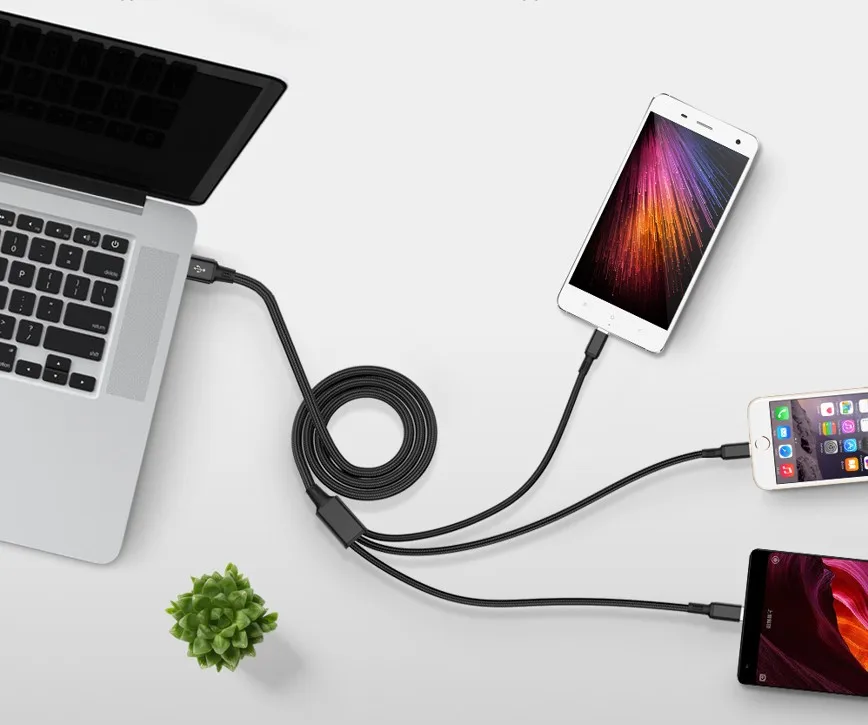 Free Sample durable quality 3A type c fast charging speed multi 3 in 1 usb charger cable for Iphone android cell phone