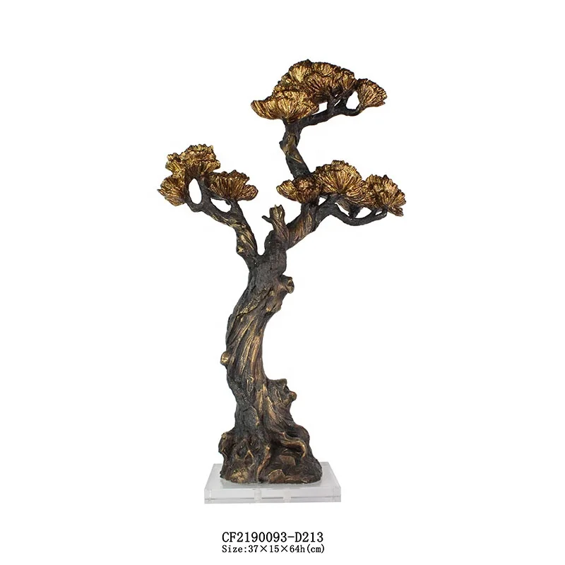 Resin simulation pinecone home decor  resin pine and cypress tree statue acrylic base factory