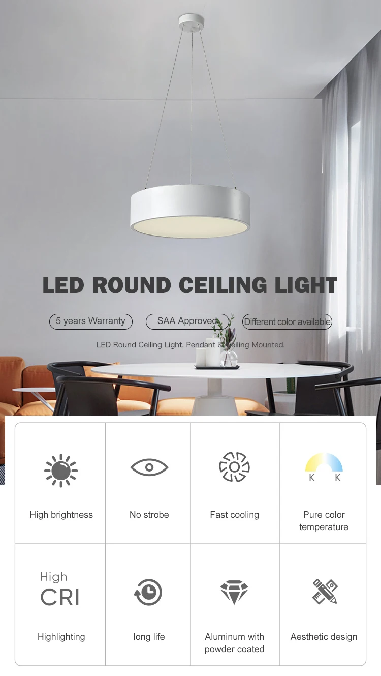 Elegant simple indoor office space condole line white circle 24w 30w 36w 48w led ceiling light