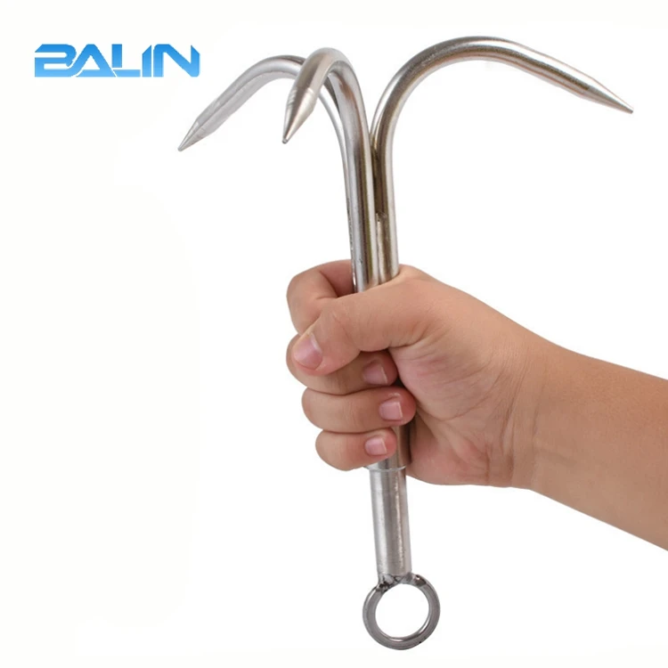 Stainless Steel Grappling Hook With 3 Claws For Camping Hiking Mountain