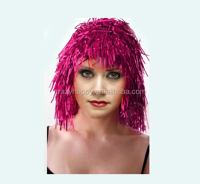 blue tinsel wig